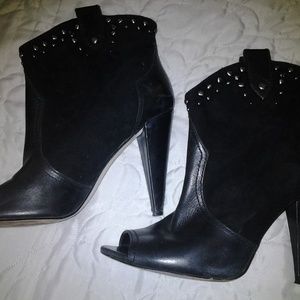 Reba peep toe black suede/leather booties